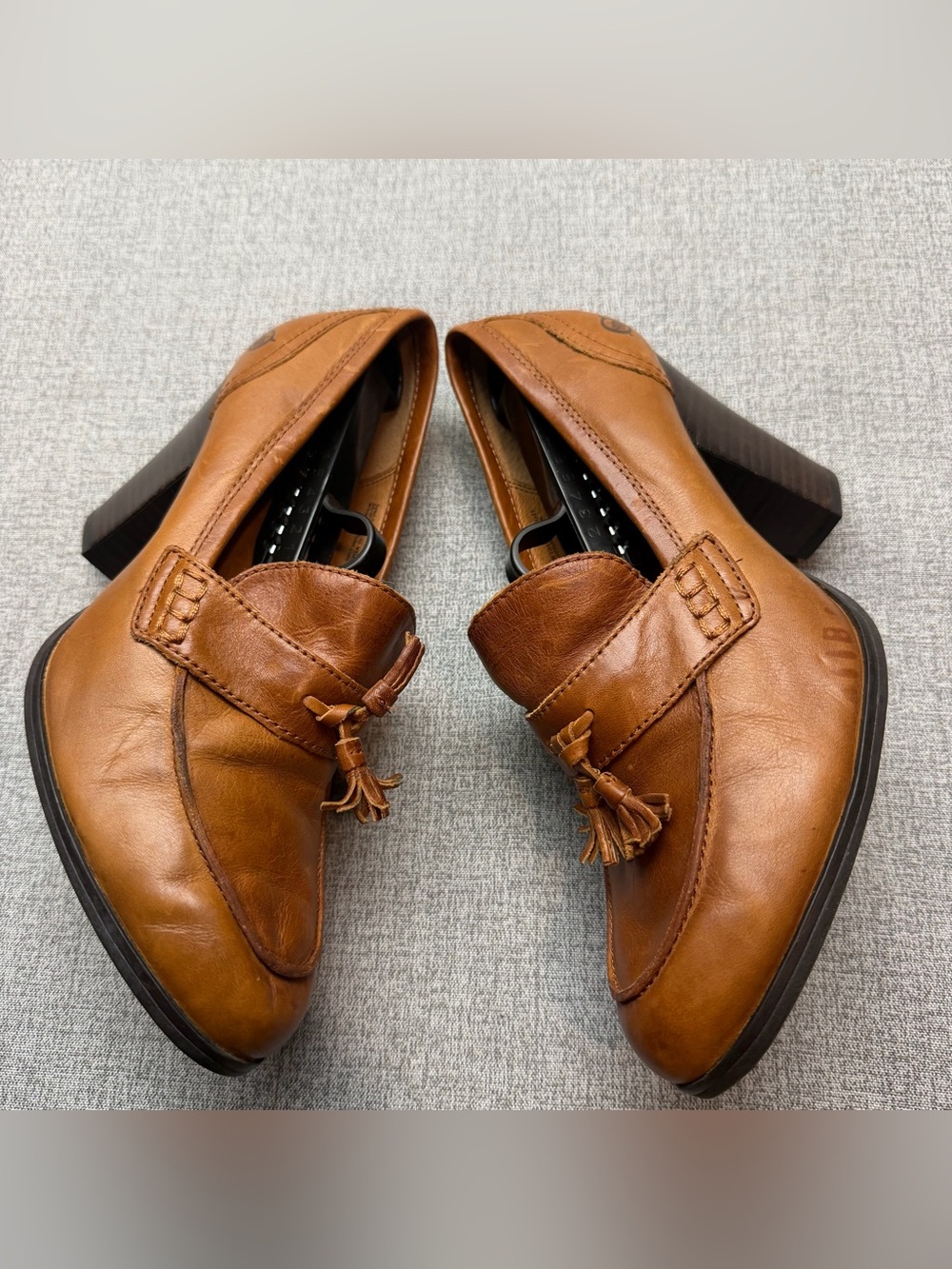 Y2K Born Nance Brown Leather Tassel Loafer Heels Pumps - Picture 6 of 11